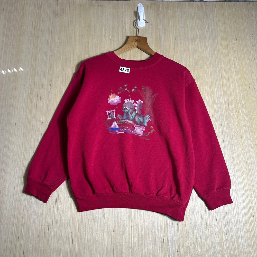 Vintage Northern Getaway Pullover Sweatshirt Boys Medium Graphic Print Dino 90s